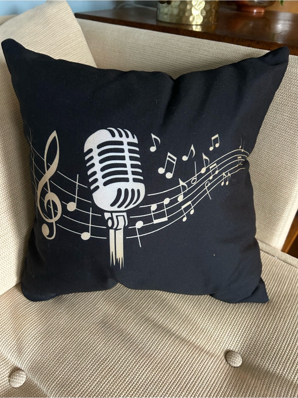 Music Note Microphone Decorative Throw Pillow - NWOT